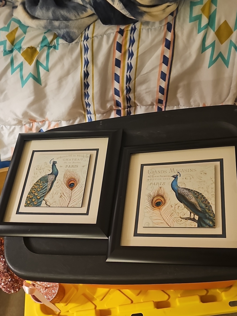 Peacock Wall Art Prints in Blue and Teal (Set of 2) 11"x11"